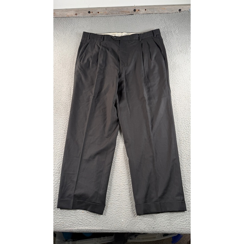 Santorelli Como Pants Mens 36x27 Black Virgin Wool Pleated Cuffed Italy